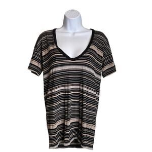 Standard‎ James Perse Women’s Striped Black V Neck Top Size 3 Large Casual Soft